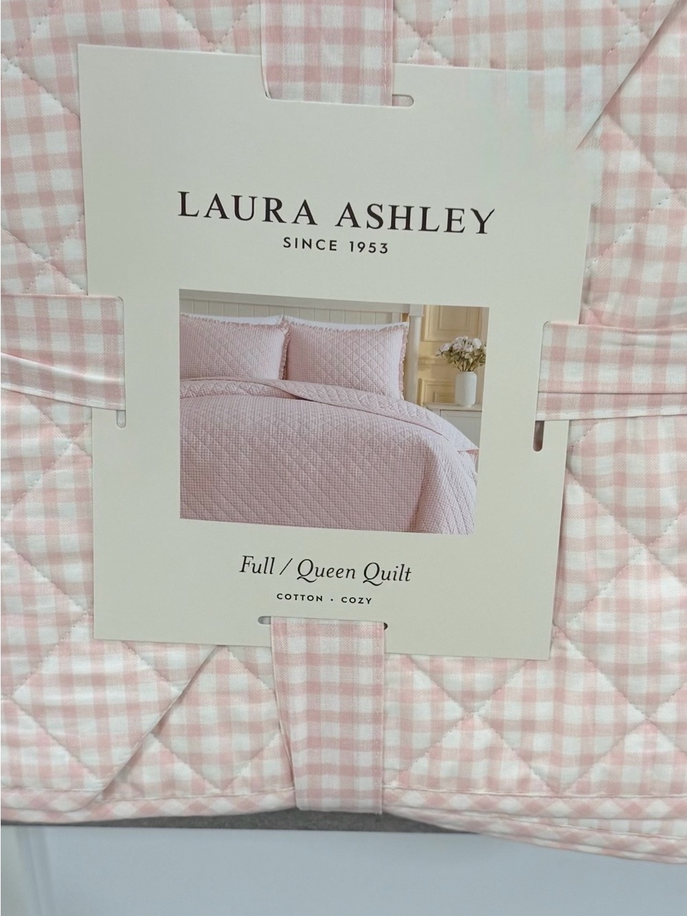 SOFT Pink Gingham Laura Ashley Full/Queen  Cotton Quilt ~ Shabby Chic Cottage
